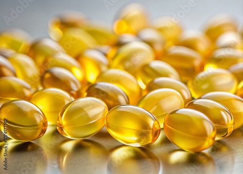 Vibrant Yellow Capsules on a Soft Surface with Ample Copy Space for Health and Wellness Promotions, Ideal for Pharmaceutical and Nutritional Uses