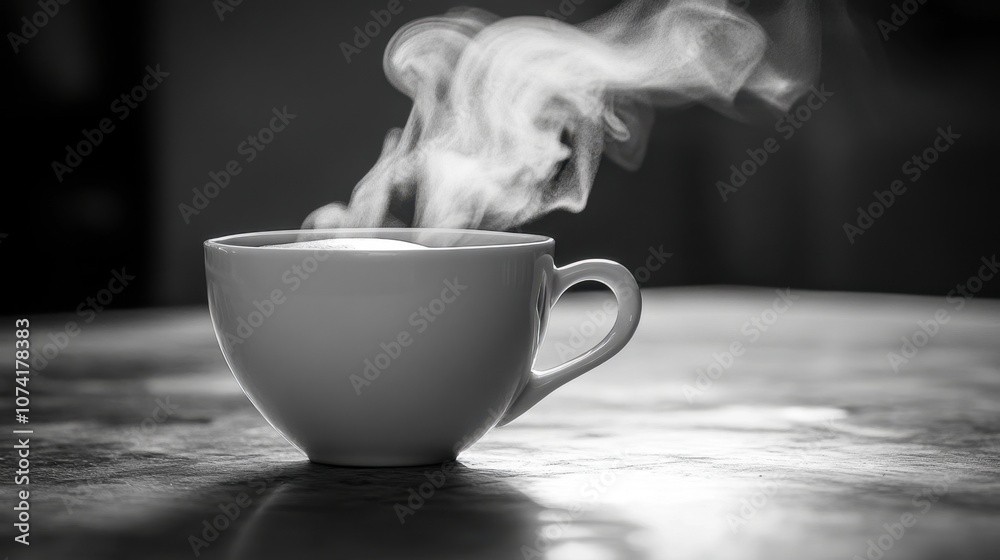 Simple yet detailed line art of a coffee cup with steam rising, beautifully outlined on white Simple yet detailed line art of a coffee cup with steam rising, beautifully outlined on white