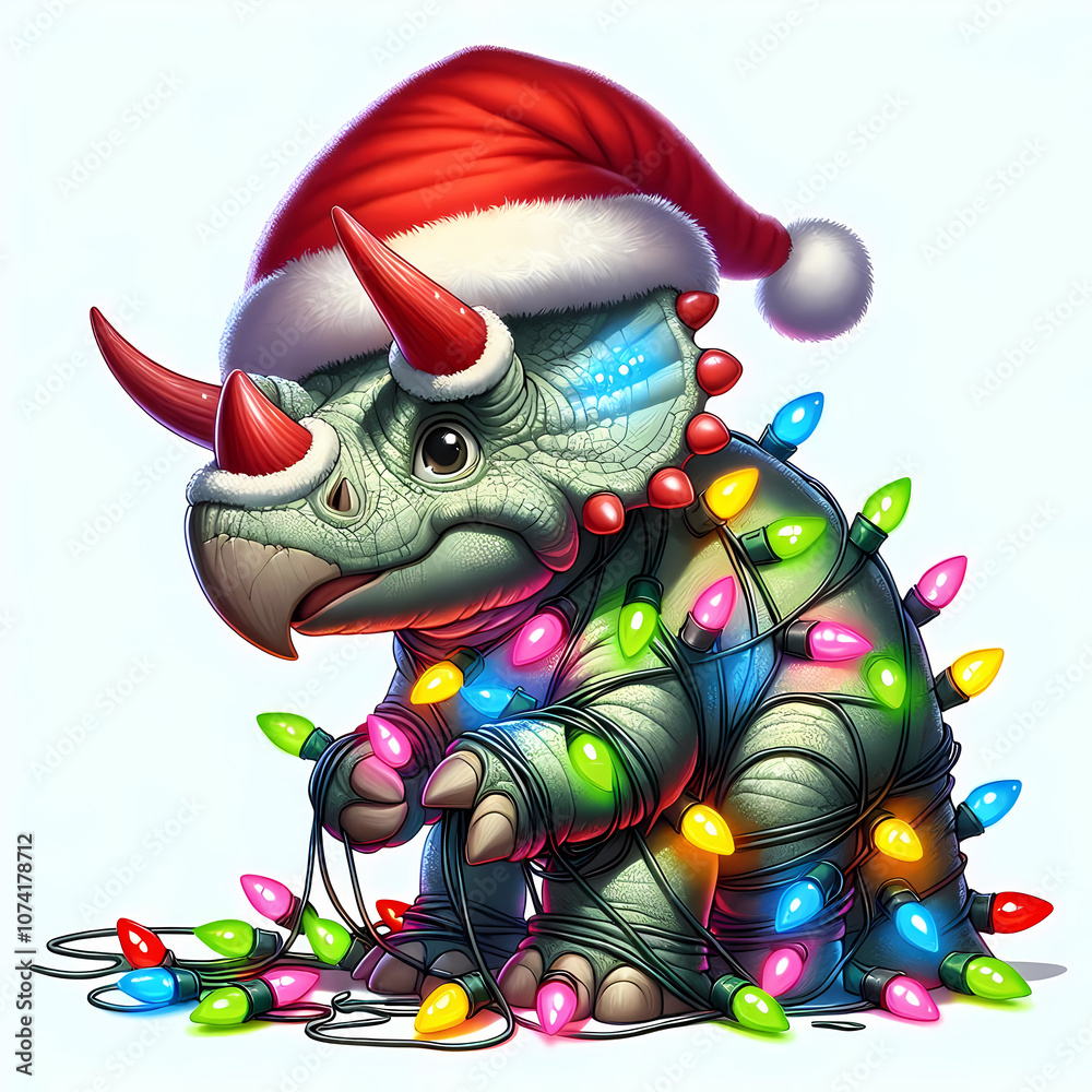 Fototapeta premium Christmas dinosaur with christmas light