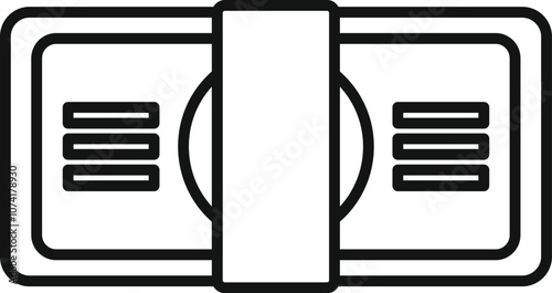 Simple line drawing of a stack of cash secured with a rubber band, representing savings, finance, and wealth