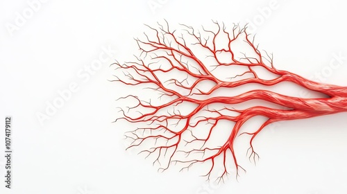 Red blood vessel structure on a white isolated background.