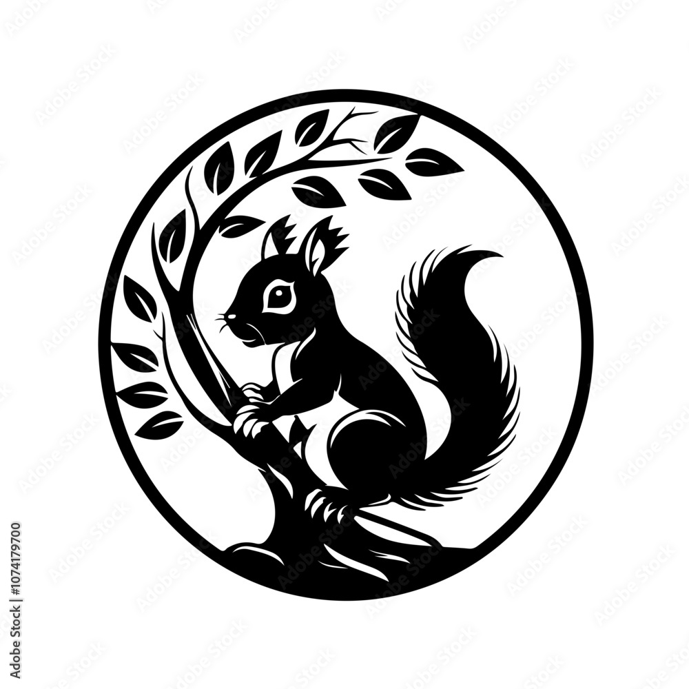 Squirrel Behind A Tree Vector Logo Squirrel Behind A Tree Vector Logo
