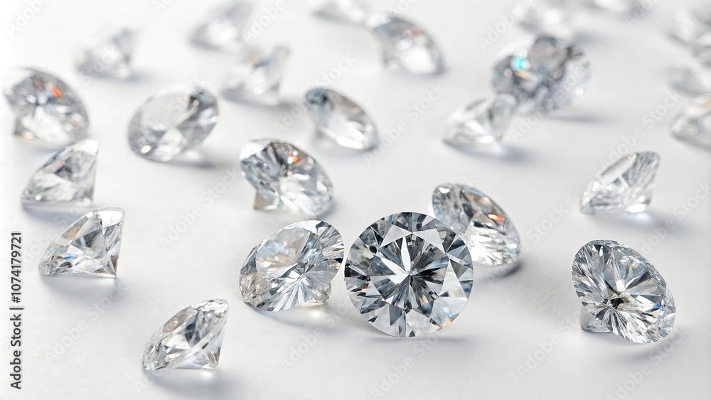 Stunning Array of Loose Diamonds Showcasing Brilliant Cuts and Sparkles on a White Background Stunning Array of Loose Diamonds Showcasing Brilliant Cuts and Sparkles on a White Background