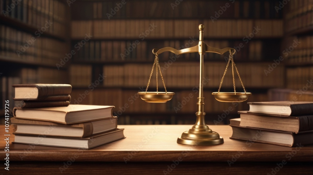 Law books and scales of justice on desk in lawyer office. legal justice concept Law books and scales of justice on desk in lawyer office. legal justice concept