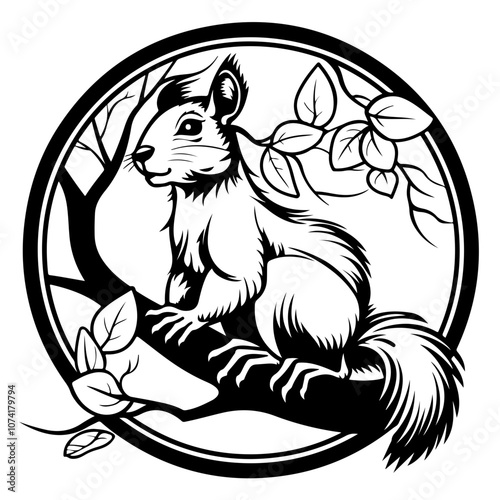 Squirrel On Tree Vector Logo