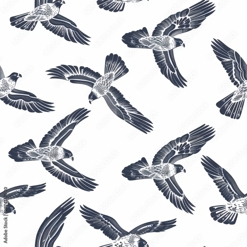 Elegant Minimal Falcon Pattern for Seamless Fabric Design Featuring Stylized Birds in Flight, Perfect for Textiles, Wallpapers, and Home Decor Projects Elegant Minimal Falcon Pattern for Seamless Fabric Design Featuring Stylized Birds in Flight, Perfect for Textiles, Wallpapers, and Home Decor Projects