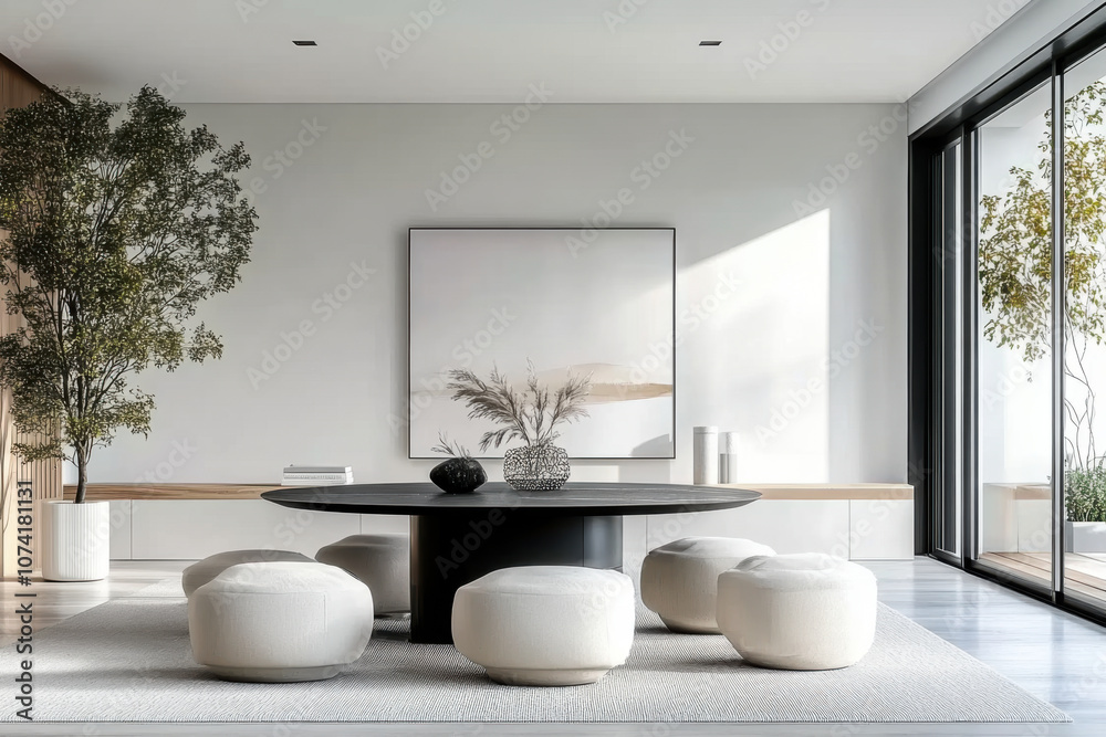 Minimalist and japandi style interior design of modern white living room Minimalist and japandi style interior design of modern white living room