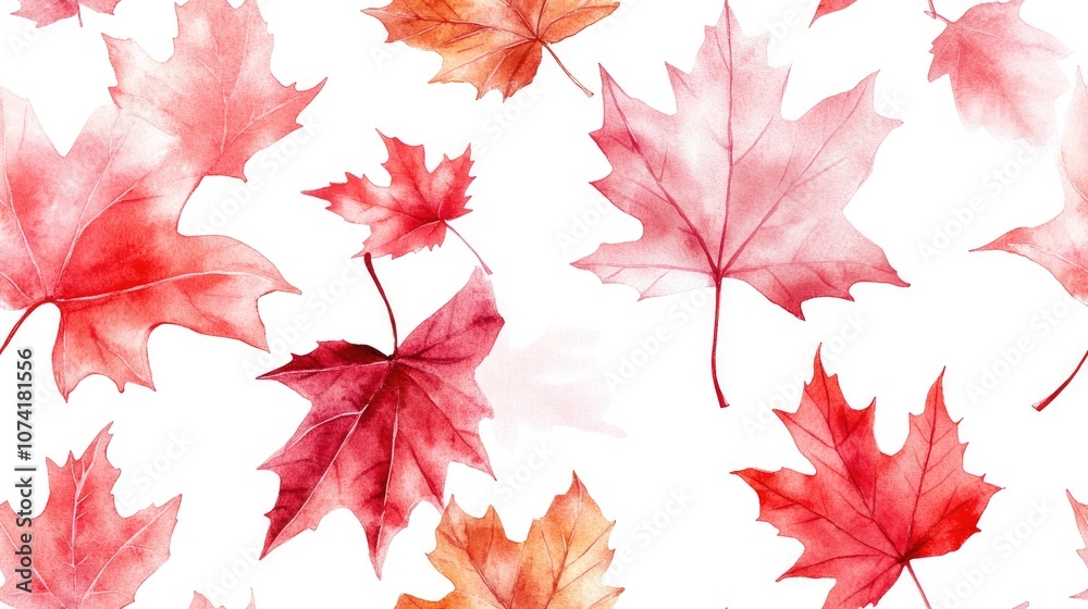 Seamless pattern of watercolor autumn leaves motifs ideal for festive decoration and print creation