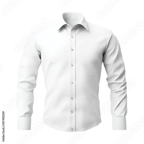 White dress shirt with long sleeves, isolated on a white background.