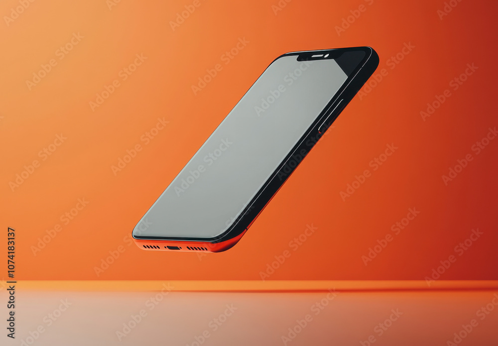 smartphone mockup banner with copyspace orange background