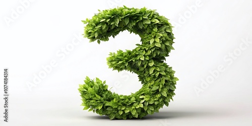 Vintage Style Photography of the Number 3 Formed from Leaves on a White Background, Perfect for Nature-Inspired Designs and Eco-Friendly Concepts