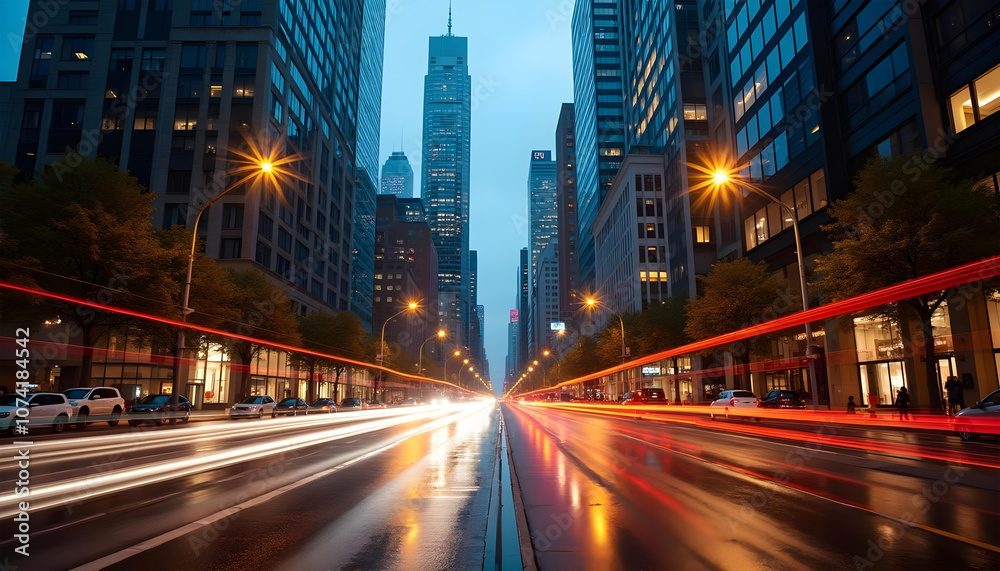 light line speed race on the street building city light line speed race on the street building city