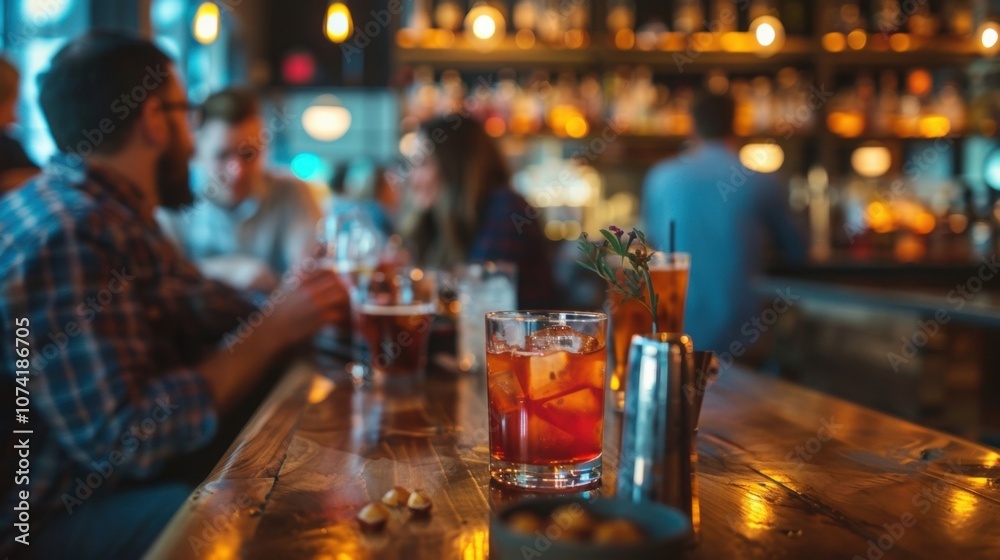 A lively game of trivia taking place at a bustling gastropub serving up handcrafted zeroproof cocktails. A lively game of trivia taking place at a bustling gastropub serving up handcrafted zeroproof cocktails.