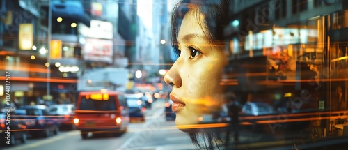 Captivating portrait of a woman reflecting on city life