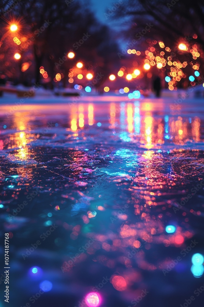 Obraz premium An ice skating rink with a live band playing nearby. Skaters move to the rhythm of the music, creating a lively, Generative AI