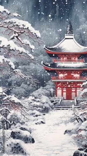 Wallpaper Mural The exterior of a winter covered japanese temple in the snow architecture building outdoors. Torontodigital.ca