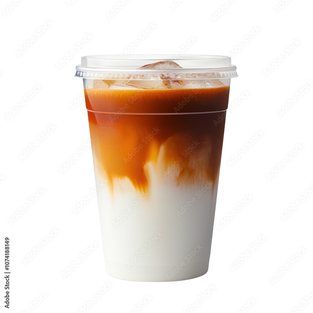 Iced coffee layered with milk, perfect for a refreshing summer beverage.