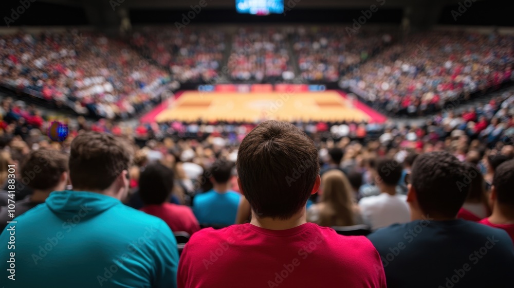 A crowded sports arena with spectators watching a game, showcasing excitement and engagement in a vibrant atmosphere. A crowded sports arena with spectators watching a game, showcasing excitement and engagement in a vibrant atmosphere.
