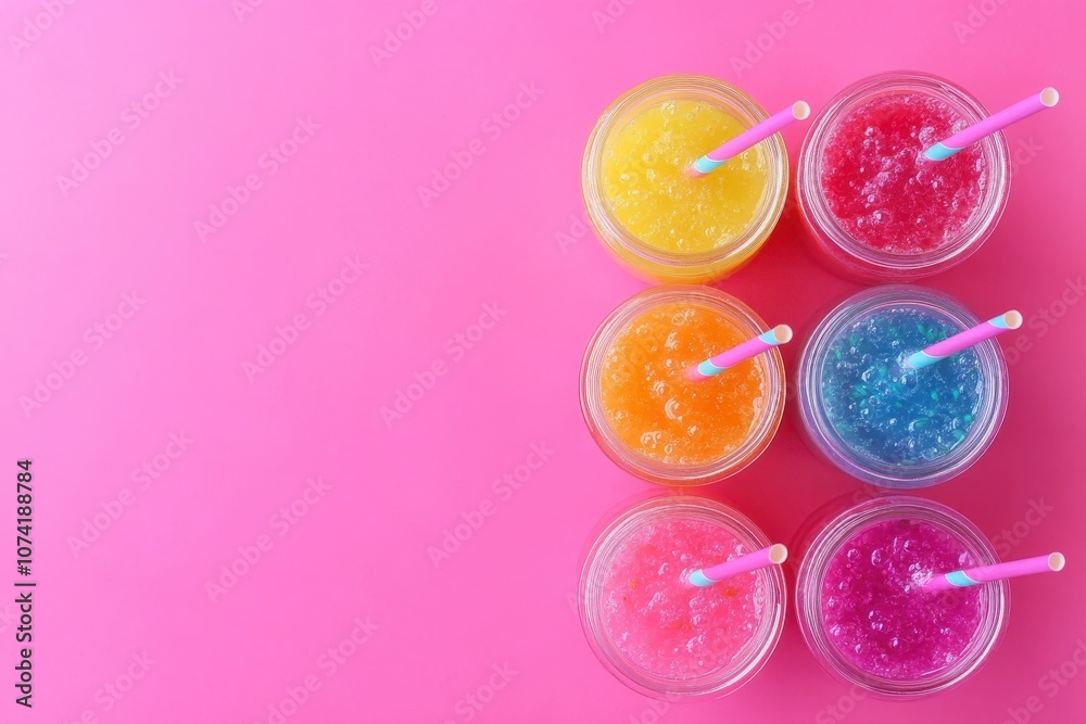 Colorful Smoothies in Jars with Straws from Above