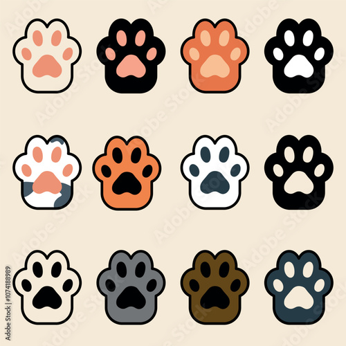 Cute Cat Paw Vector Icons Set - Animal Paw Print Illustrations for Pet Designs