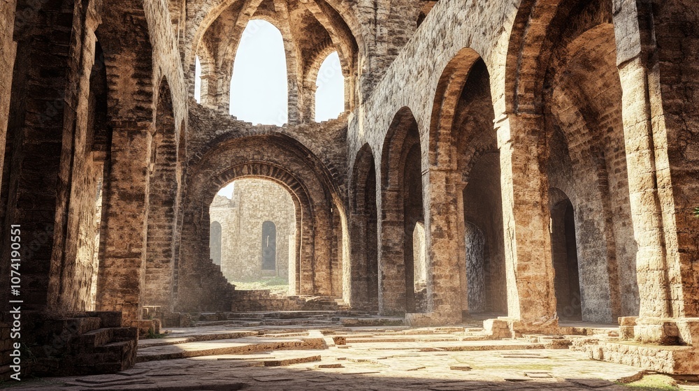 3D rendering of the interior of historic monastery ruins 3D rendering of the interior of historic monastery ruins