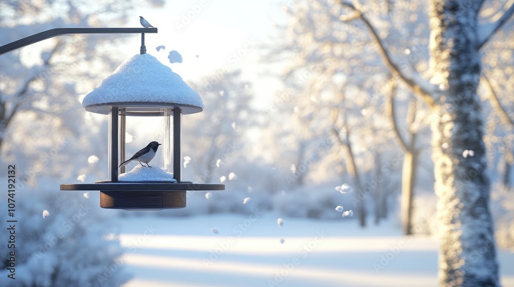3D rendering of a bird feeder during winter