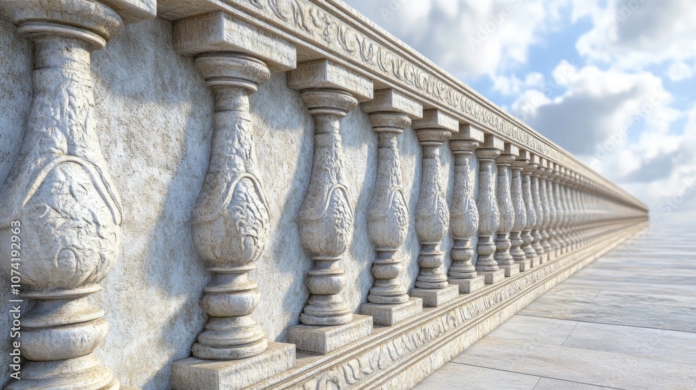Fototapeta premium 3D rendering of a decorative stone wall at a religious temple in perspective