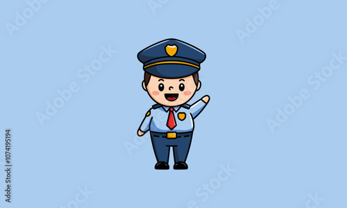 Cute cartoon police officer waving and smiling.