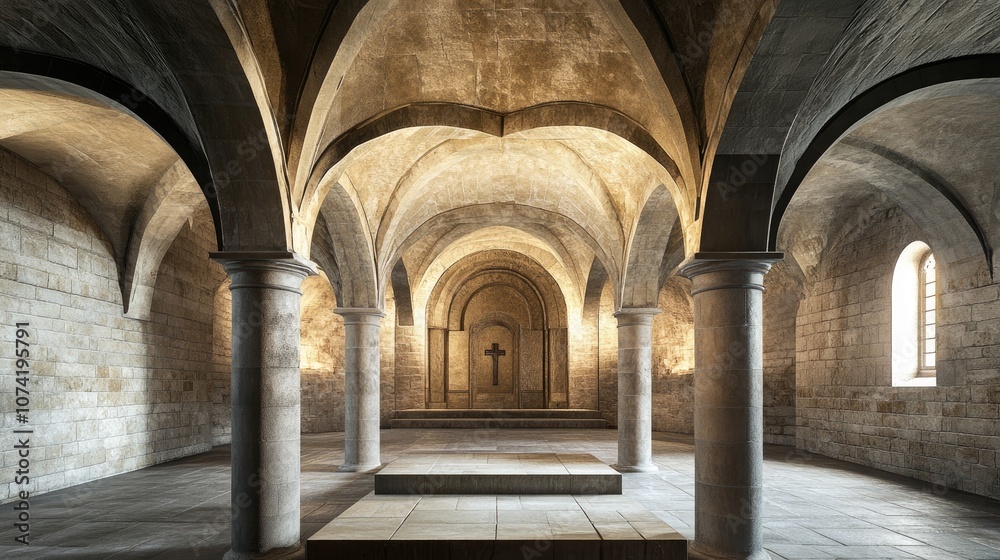 3D rendering of the interior of a medieval church crypt 3D rendering of the interior of a medieval church crypt