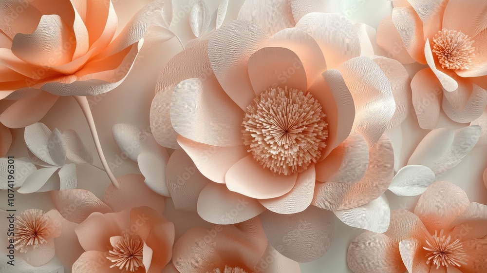 3D rendering of paper flowers for interior decor featuring wall decorations and large floral designs 3D rendering of paper flowers for interior decor featuring wall decorations and large floral designs