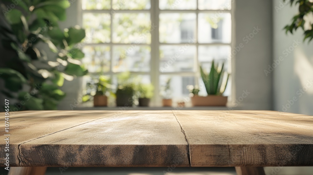 3D rendering of a table crafted from planks with a blurred backdrop 3D rendering of a table crafted from planks with a blurred backdrop