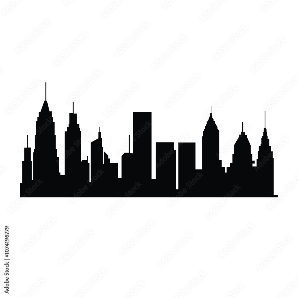 Fototapeta premium City silhouette land scape. City landscape. Downtown landscape with high skyscrapers. Panorama architecture buildings illustration. Urban life, Modern Cityscape