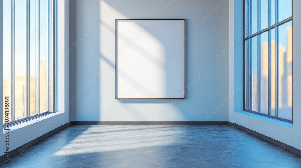 Fototapeta premium Bright modern interior featuring an empty frame 3D rendering