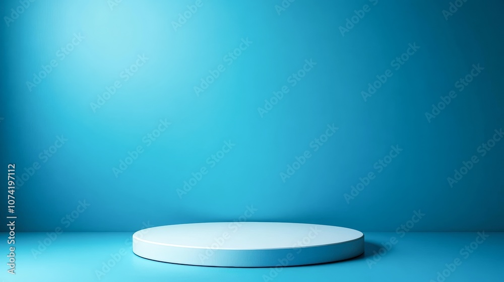 A minimalist blue backdrop showcases a round pedestal, ideal for product photography, presentations, or display setups, It emphasizes objects placed on it, enhancing visual appeal and focus, A minimalist blue backdrop showcases a round pedestal, ideal for product photography, presentations, or display setups, It emphasizes objects placed on it, enhancing visual appeal and focus,