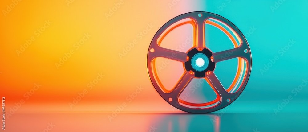 A colorful film reel on a reflective surface, blending orange and teal, showcasing retro cinematic vibes. A colorful film reel on a reflective surface, blending orange and teal, showcasing retro cinematic vibes.