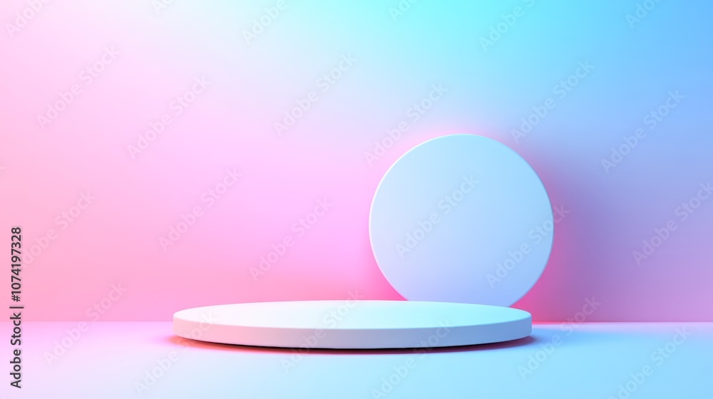 A minimalist studio setup featuring round platforms against a softly lit gradient background, Ideal for product showcases, promotional materials, and artistic presentations, A minimalist studio setup featuring round platforms against a softly lit gradient background, Ideal for product showcases, promotional materials, and artistic presentations,