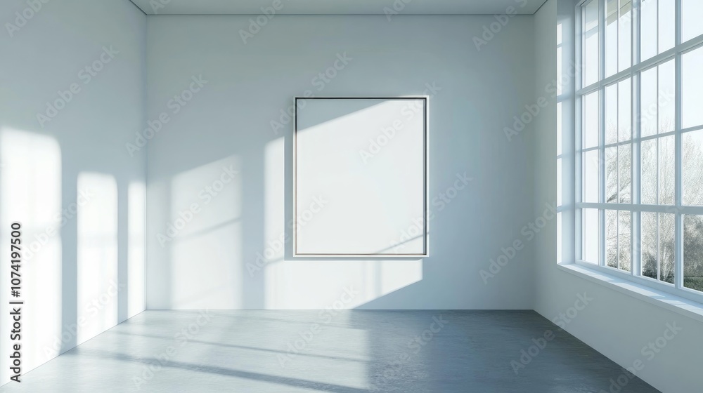 Bright modern interior featuring an empty frame 3D rendering Bright modern interior featuring an empty frame 3D rendering