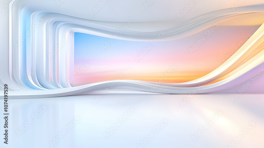 Fototapeta premium Futuristic conference hall with blue lighting and large screen