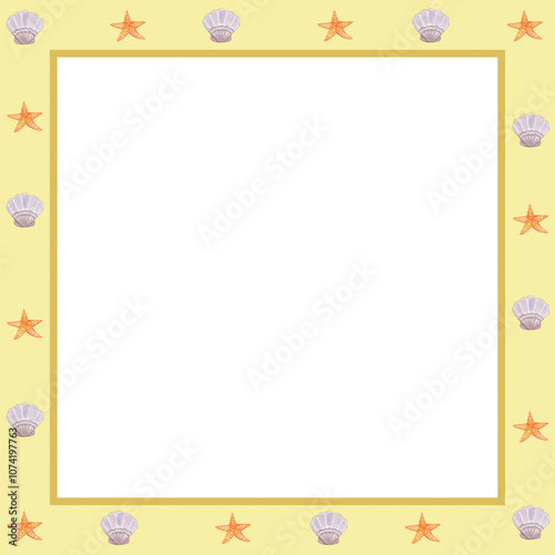 Hand-drawn Frame Cute Starfish and Scallop