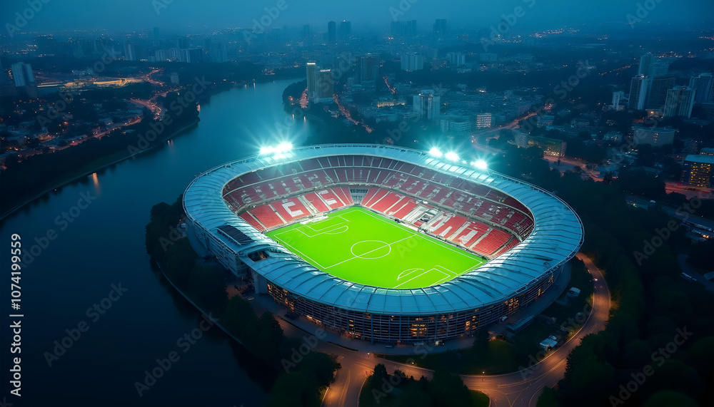 Aerial view large football stadium Aerial view large football stadium