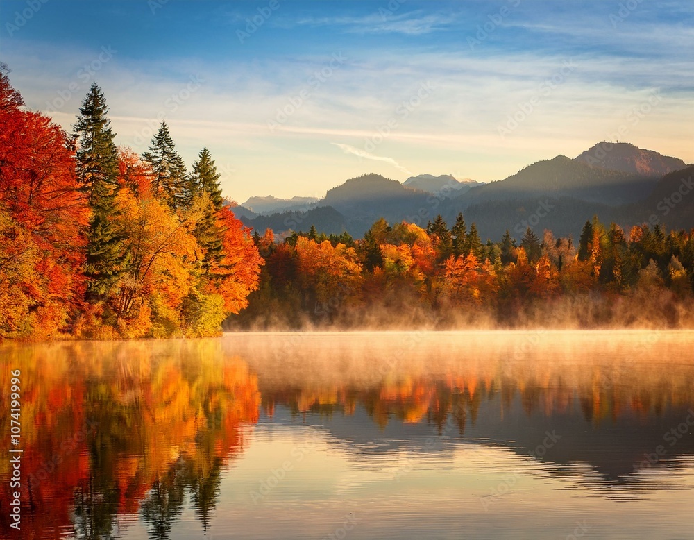 Fototapeta premium Peaceful Lake with Autumn Colors