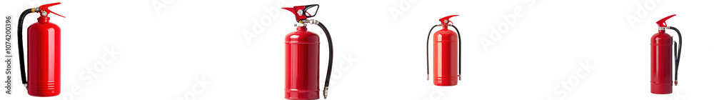 Bright red fire extinguisher standing upright and ready for emergency use in a home office or other commercial setting Fire safety and prevention equipment for disaster and hazard control Bright red fire extinguisher standing upright and ready for emergency use in a home office or other commercial setting Fire safety and prevention equipment for disaster and hazard control