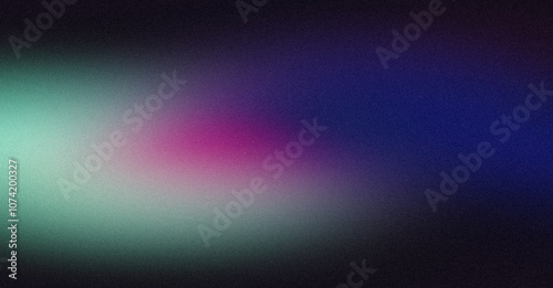 Elegant color gradient grainy backdrop design. Abstract purple blue green black color noisy gradient, vibrant color flow, glowing, shine, bright, banner or poster, empty space.