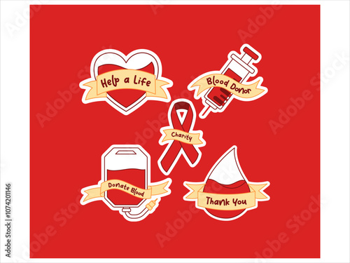Blood donor donation support volunteer healthcare help care transfusion treatment donation syringe needle injection heart blood bag drip ribbon design icon set collection