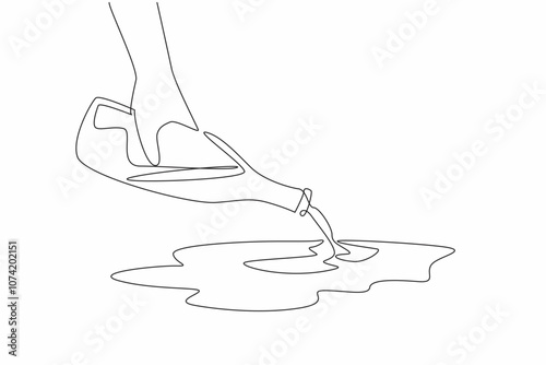 Single line drawing of people throw alcohol from bottles onto the floor. Dry January campaign for poster, advertising, banner, flyer, greeting card