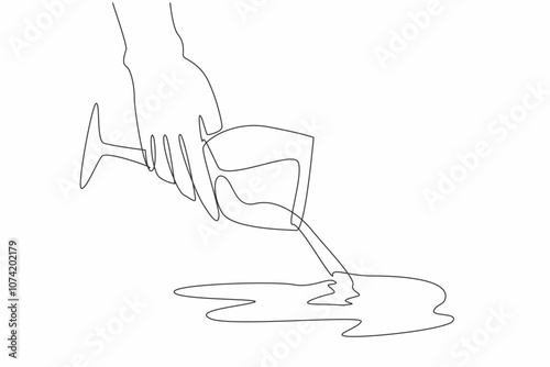 Simple line drawing of people pour wine from glass. Annual alcohol free after new year holiday. No beer, whiskey during dry January. Stop drinking