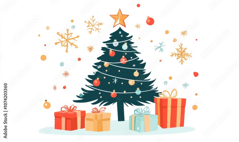 Christmas tree with gifts, a illustration set on a white background. Christmas tree with gifts, a illustration set on a white background.