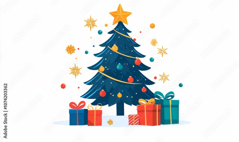 Christmas tree with gifts, a illustration set on a white background. Christmas tree with gifts, a illustration set on a white background.