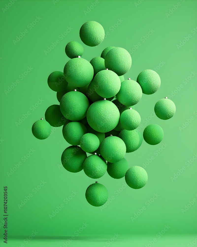 Abstract composition of floating green spheres on vibrant background Abstract composition of floating green spheres on vibrant background