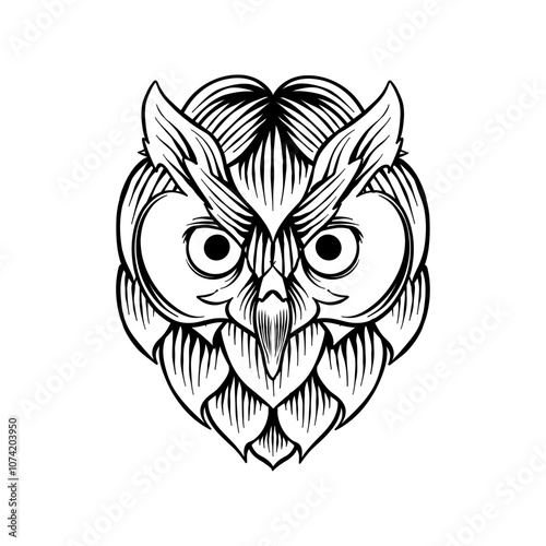hand drawn illustration of hops combined with an owl